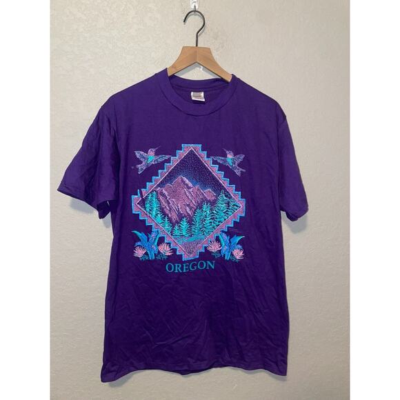 Vintage Test Print Shirt Jerzees OR Oregon Mountain Graphic Purple 90s Tee VTG L - Picture 1 of 13